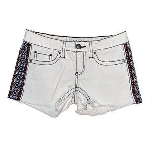 DayTrip Capricorn Distressed Shorts Womens 27 White Embroidered Western Bootie